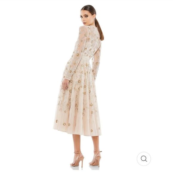 NEW Mac Duggal 10799 beaded illusion high neck long sleeve A-line gown size 6 - Picture 3 of 14